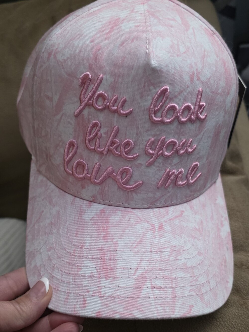 Pink Embroidered 'You Look Like You Love Me' Baseball Cap